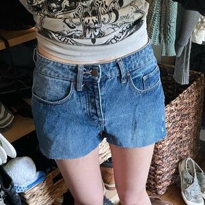 tilly’s rsq medium wash high rise button jean shorts